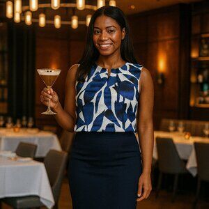 Jay.e blue abstract floral shell sleeveless top blouse size large zipper detail